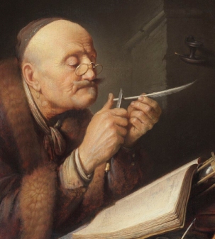 'Geleerde die zijn pen snijdt', Gerrit Dou (1633)
